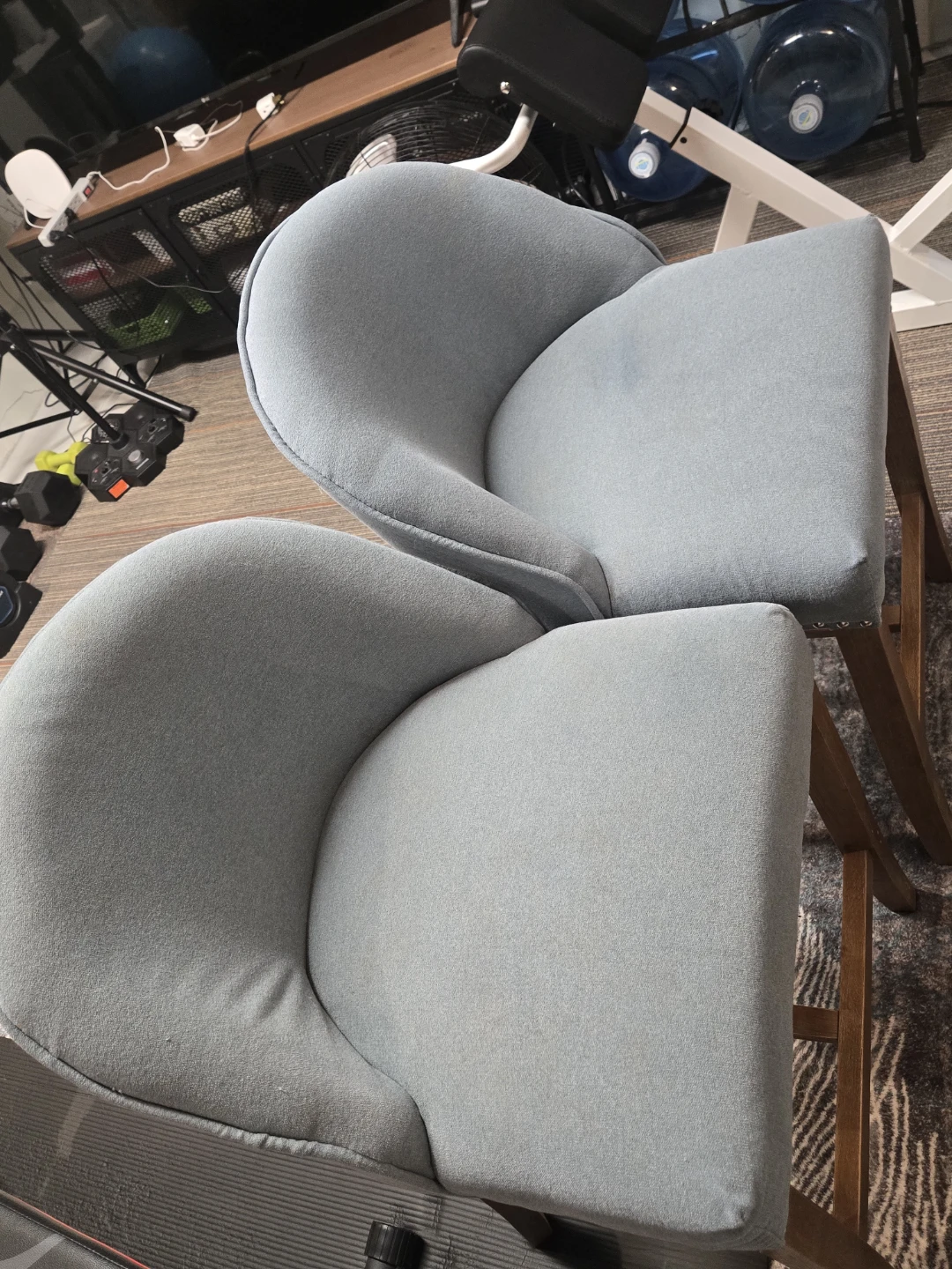 Set of 2 Blue Upholstered Bar Stools with Nailhead Trim - photo 2