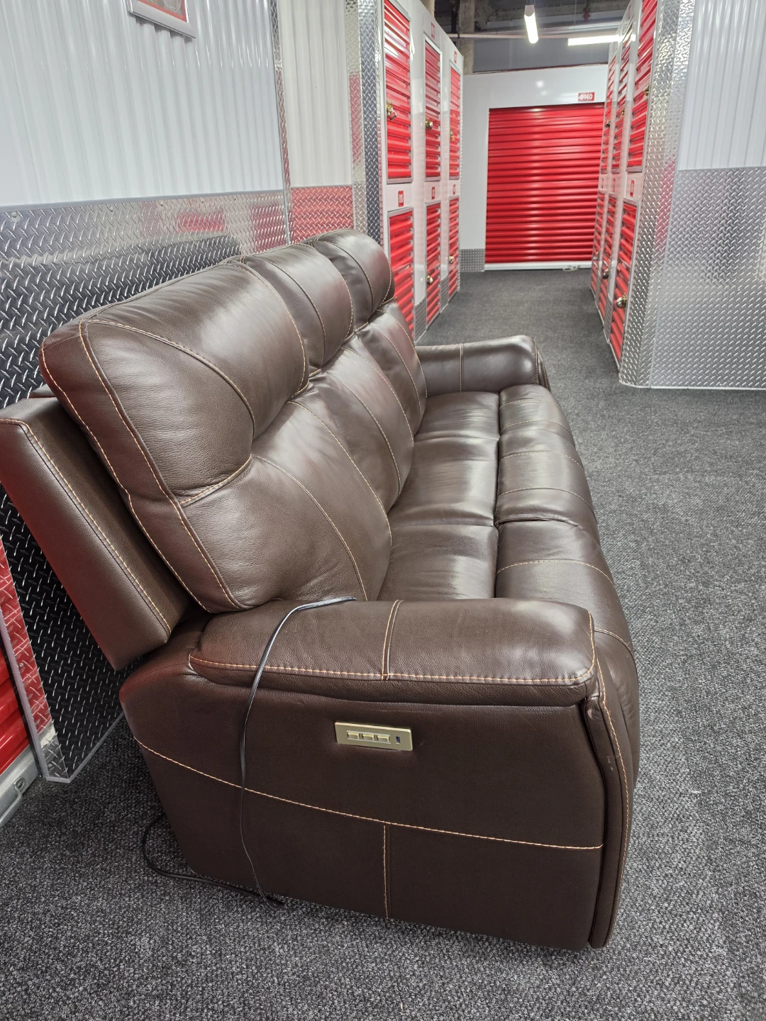 Brown Leather Reclining Sofa - photo 3