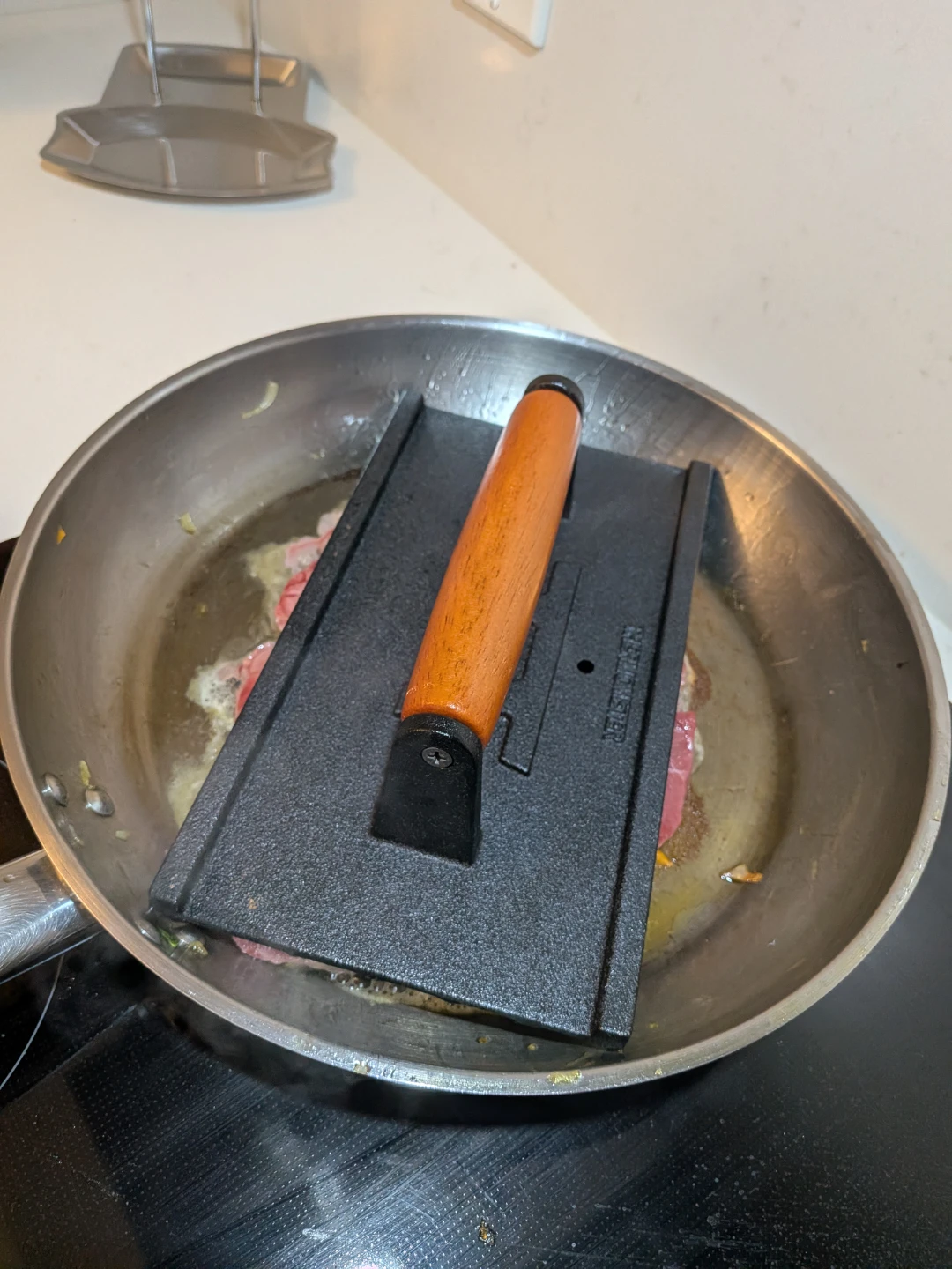 Cast Iron Burger Press with Wooden Handle