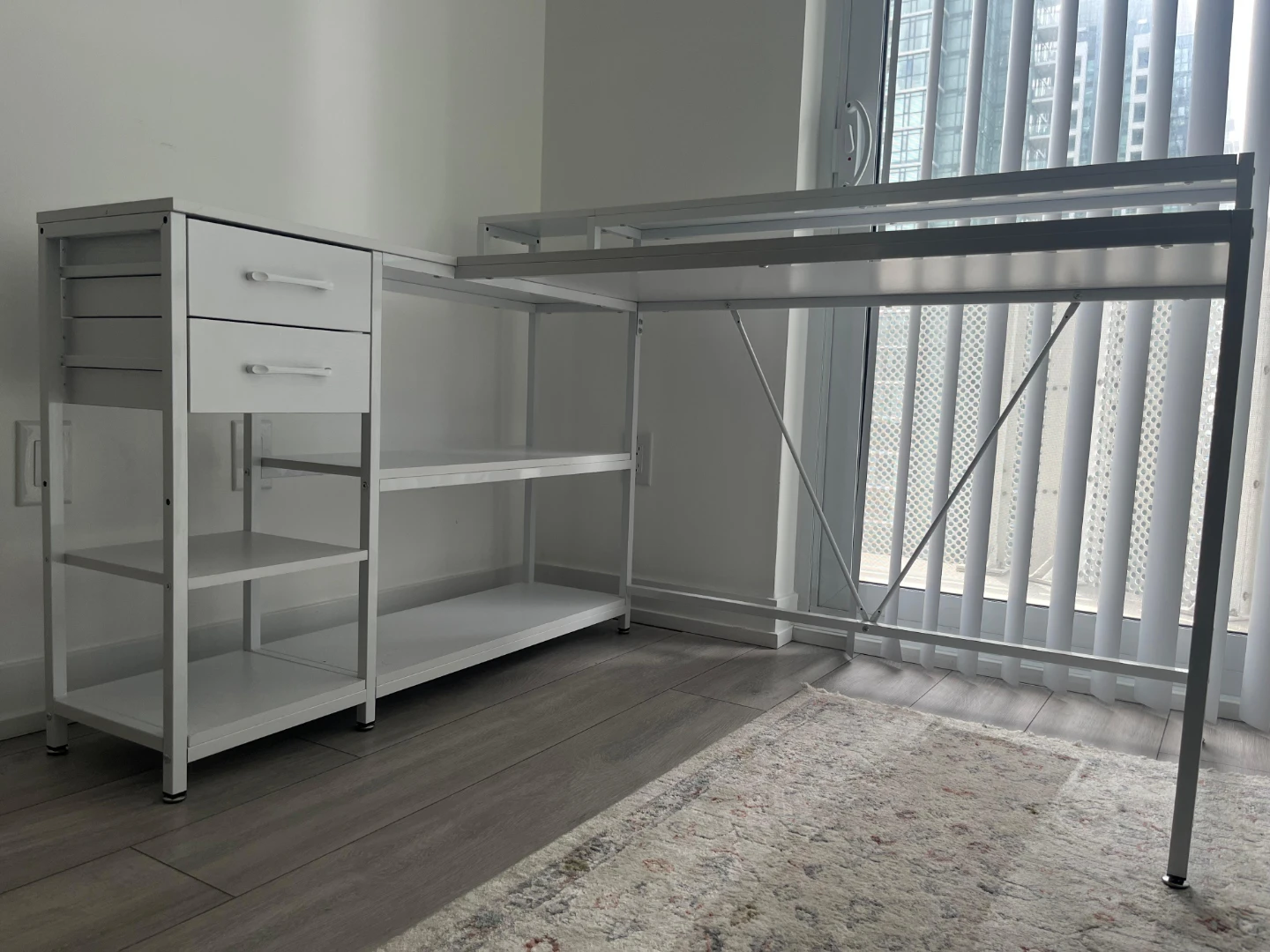 White L Shaped Desk with Drawer and shelves - photo 3