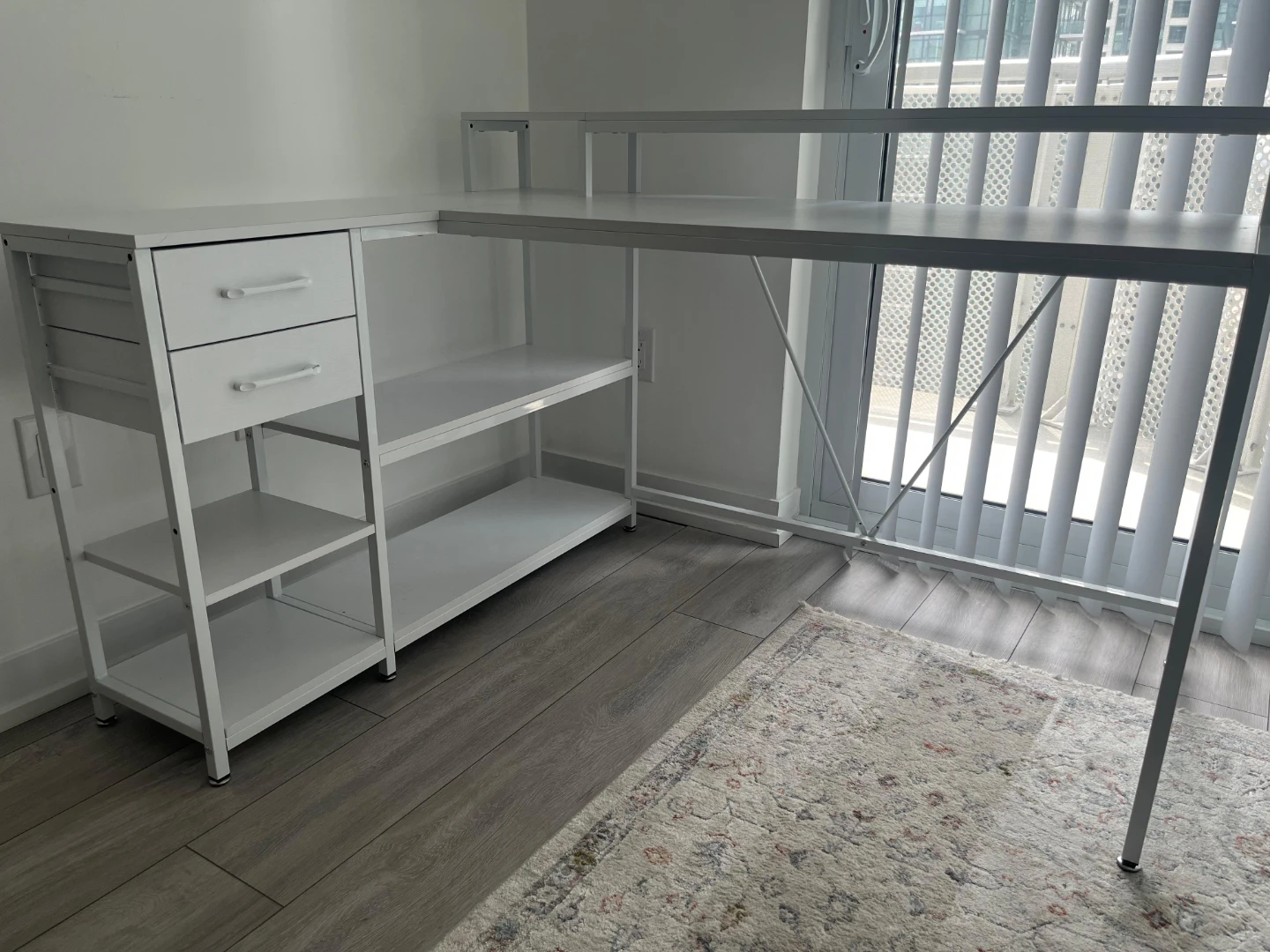 White L Shaped Desk with Drawer and shelves - photo 4