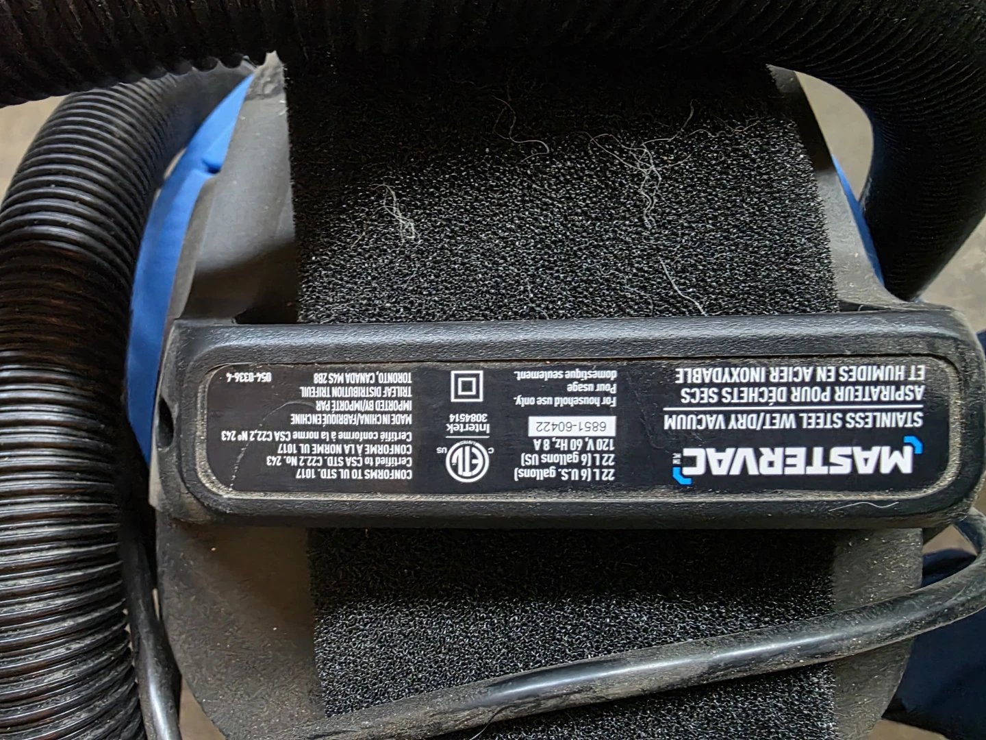 Mastervac 3.0 HP 22L Stainless Steel Wet/Dry Vacuum (like new) - photo 3