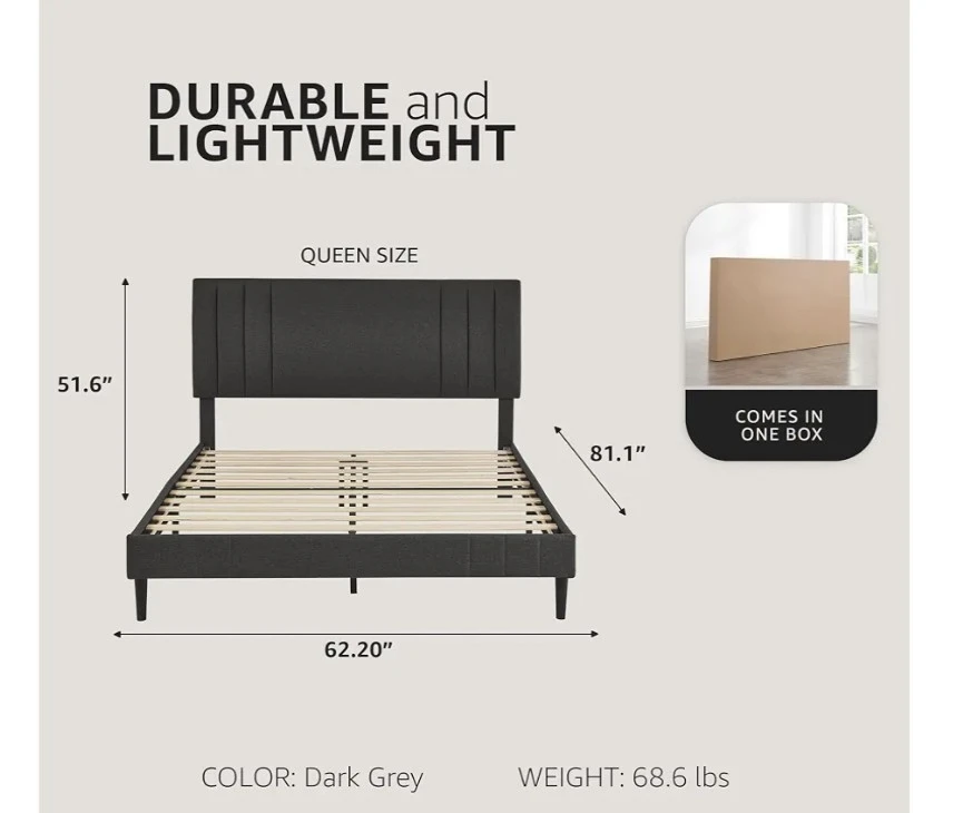 DeCoro Queen Size Upholstered Bed Frame - Dark Grey - photo 2