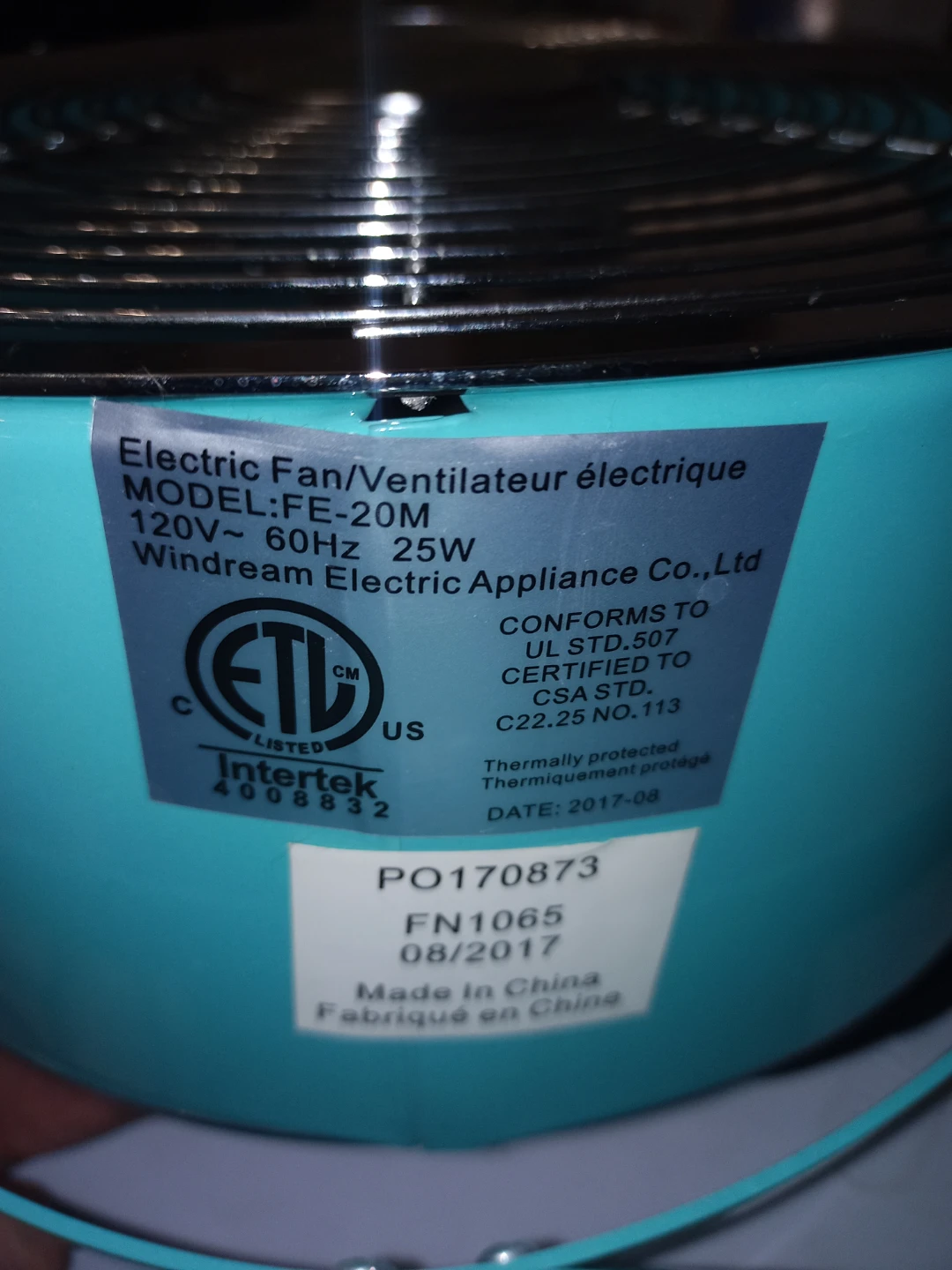 Windream Electric 10" Fan Mod# FE-20M - photo 5