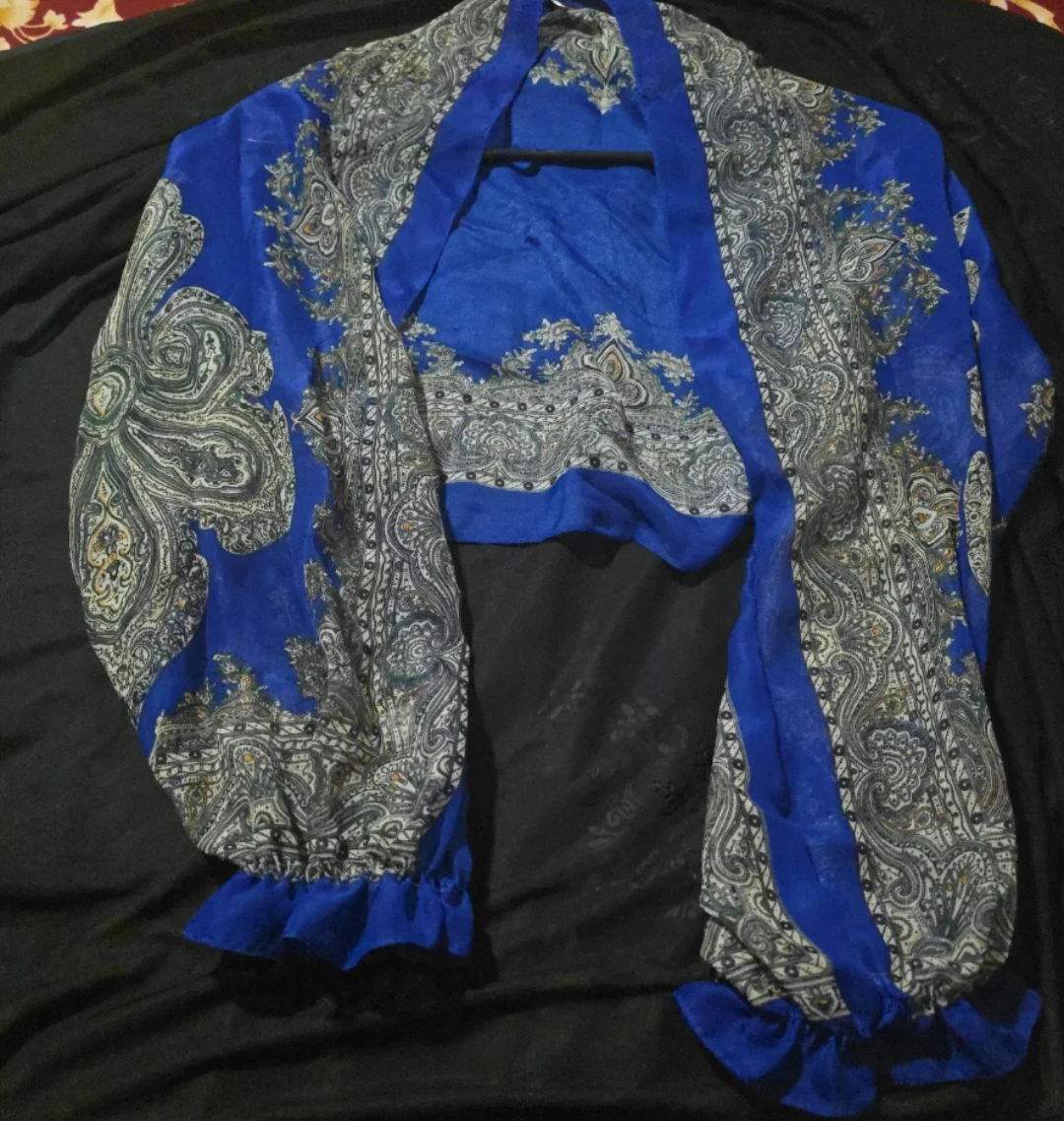 New Blue Paisley Print Sheer Kimono/Cardigan