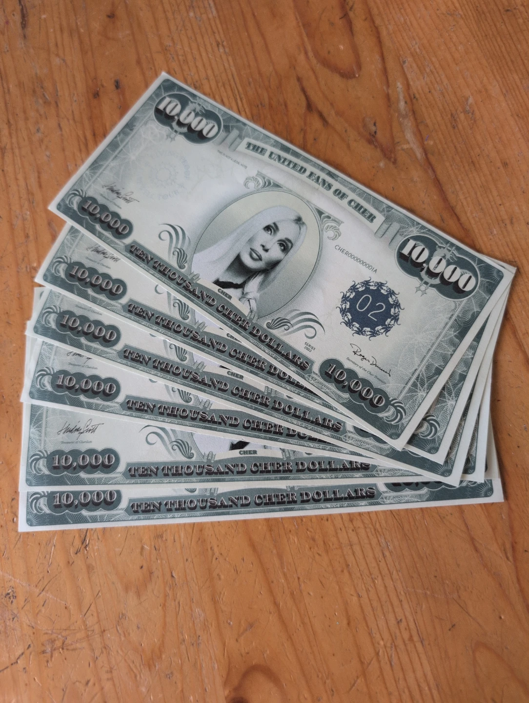 The United Fans of Cher 10,000 Cher Dollars Bills
