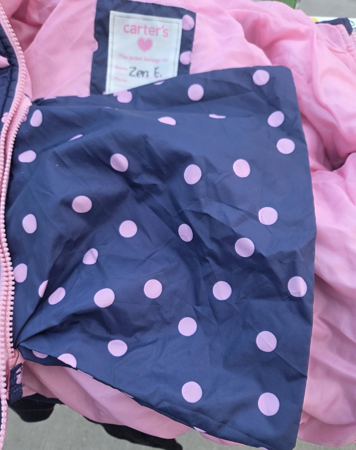 Carter's Girls' Navy & Pink Polka Dot Puffer Jacket Size 4T - photo 3
