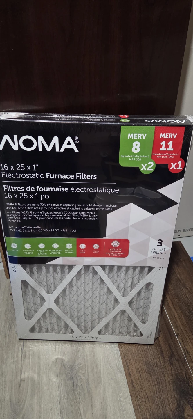 NOMA Electrostatic Furnace Filters 16 x 25 x 1 inch (3 Pack)