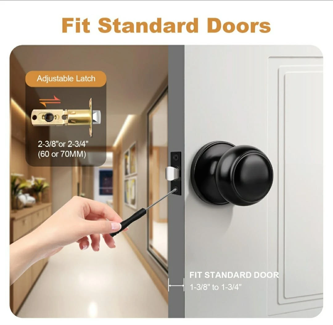 Black Round Door Knob with Adjustable Latch-Set of 4 - photo 3