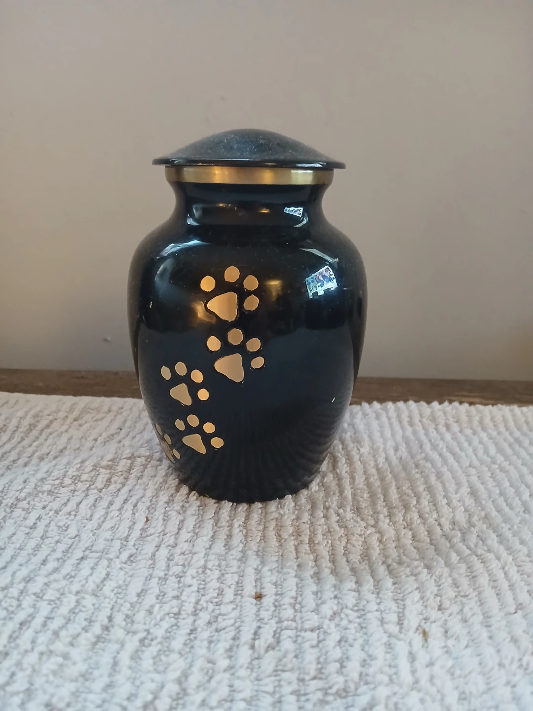 Black Pet Urn with Paw Prints