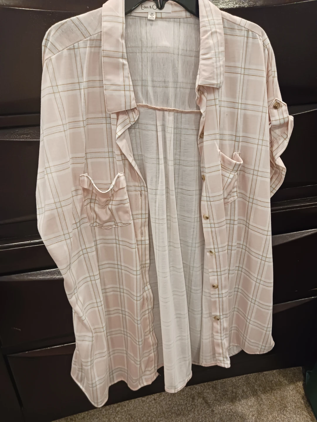 Eden & Eve Plaid Button-Up Shirt - Pink/Gold - Size 2X