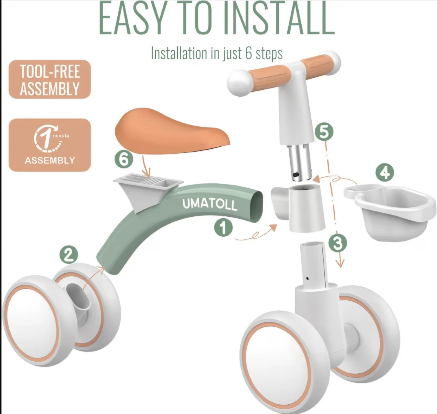 UMATOLL Baby Balance Bike Toys Boys/Girls 1-2Y/O - photo 2