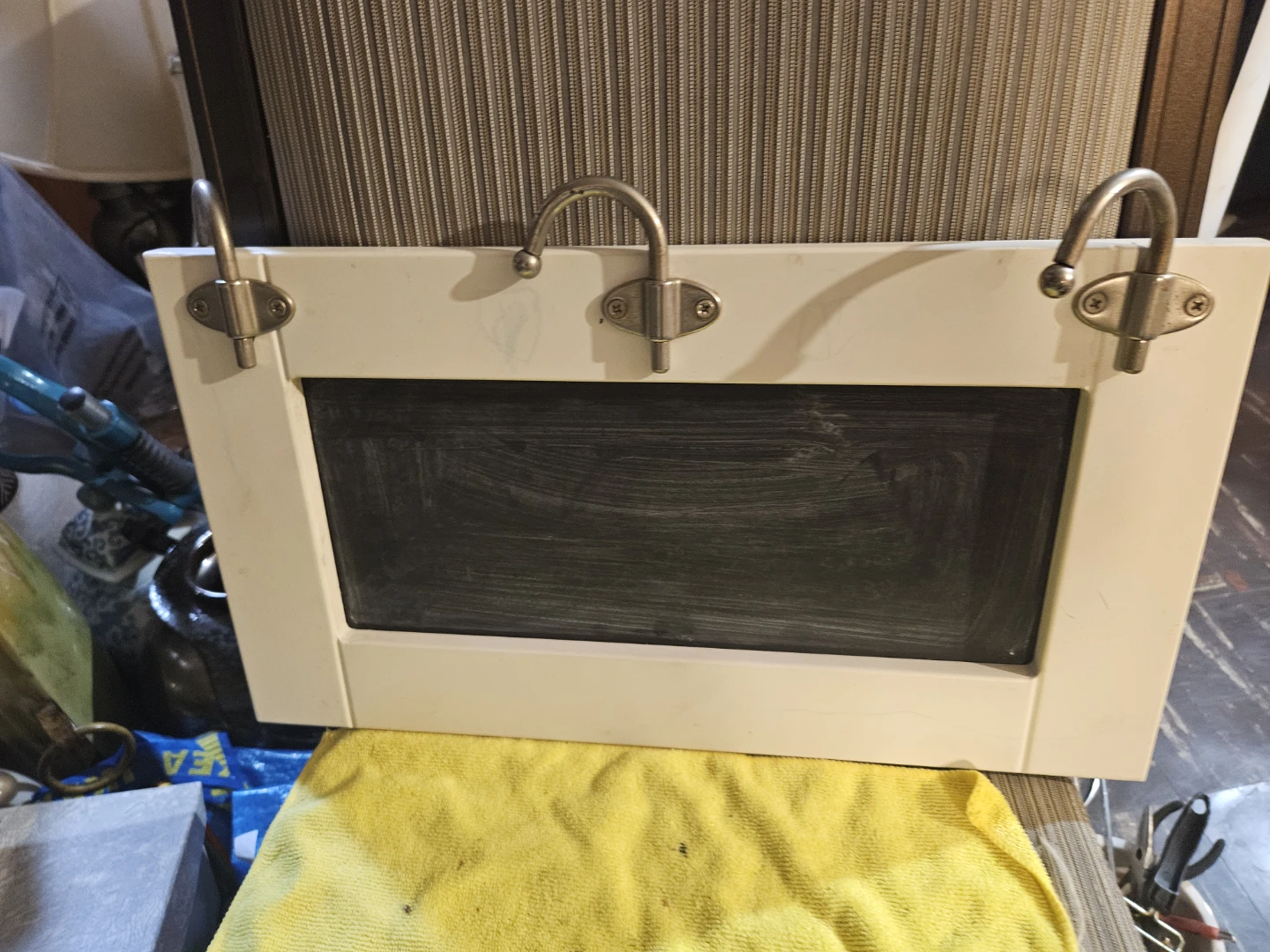 White Chalkboard Wall Organizer with Hooks - photo 2