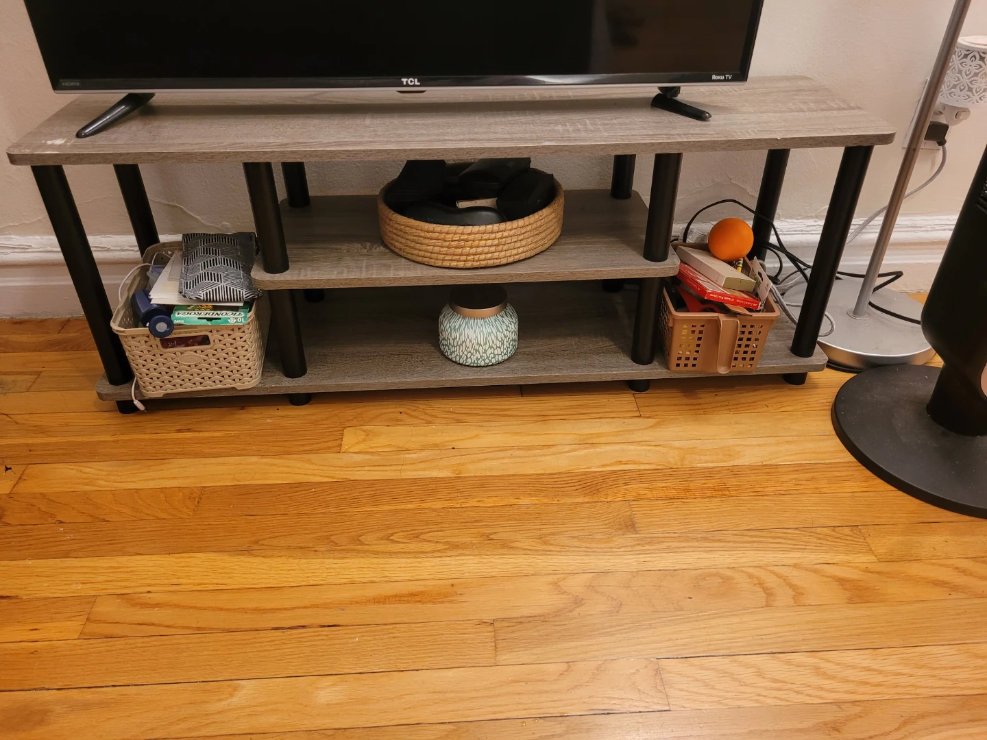 Grey TV Stand with 3 Tiers