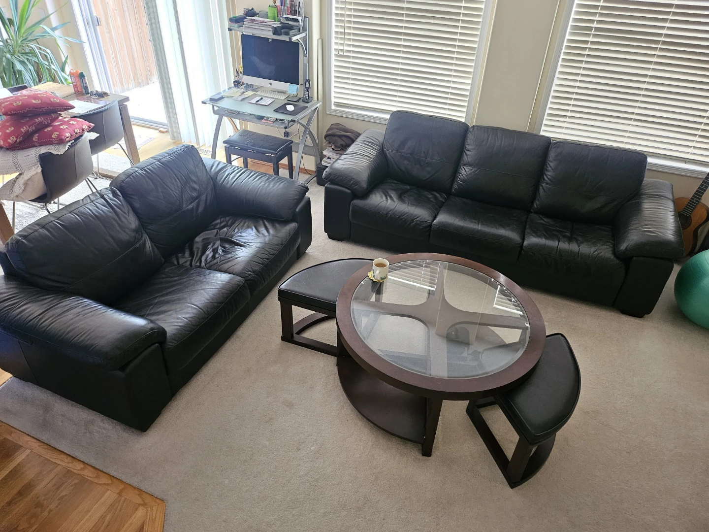 Black Leather Sofa Set plus coffee table