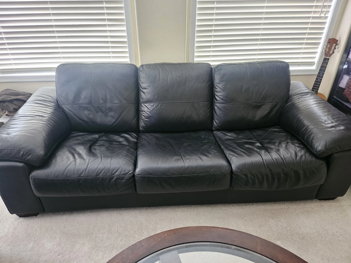 Black Leather Sofa Set plus coffee table - photo 2