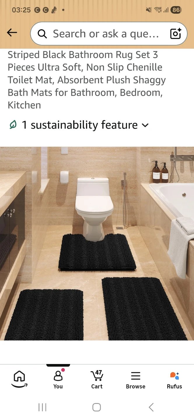 Black Bathroom Rug Set 3 Pieces