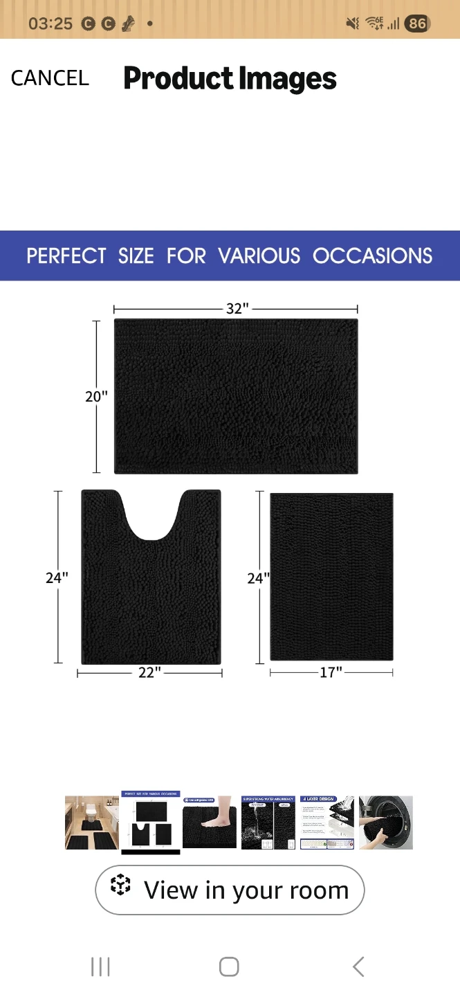 Black Bathroom Rug Set 3 Pieces - photo 3