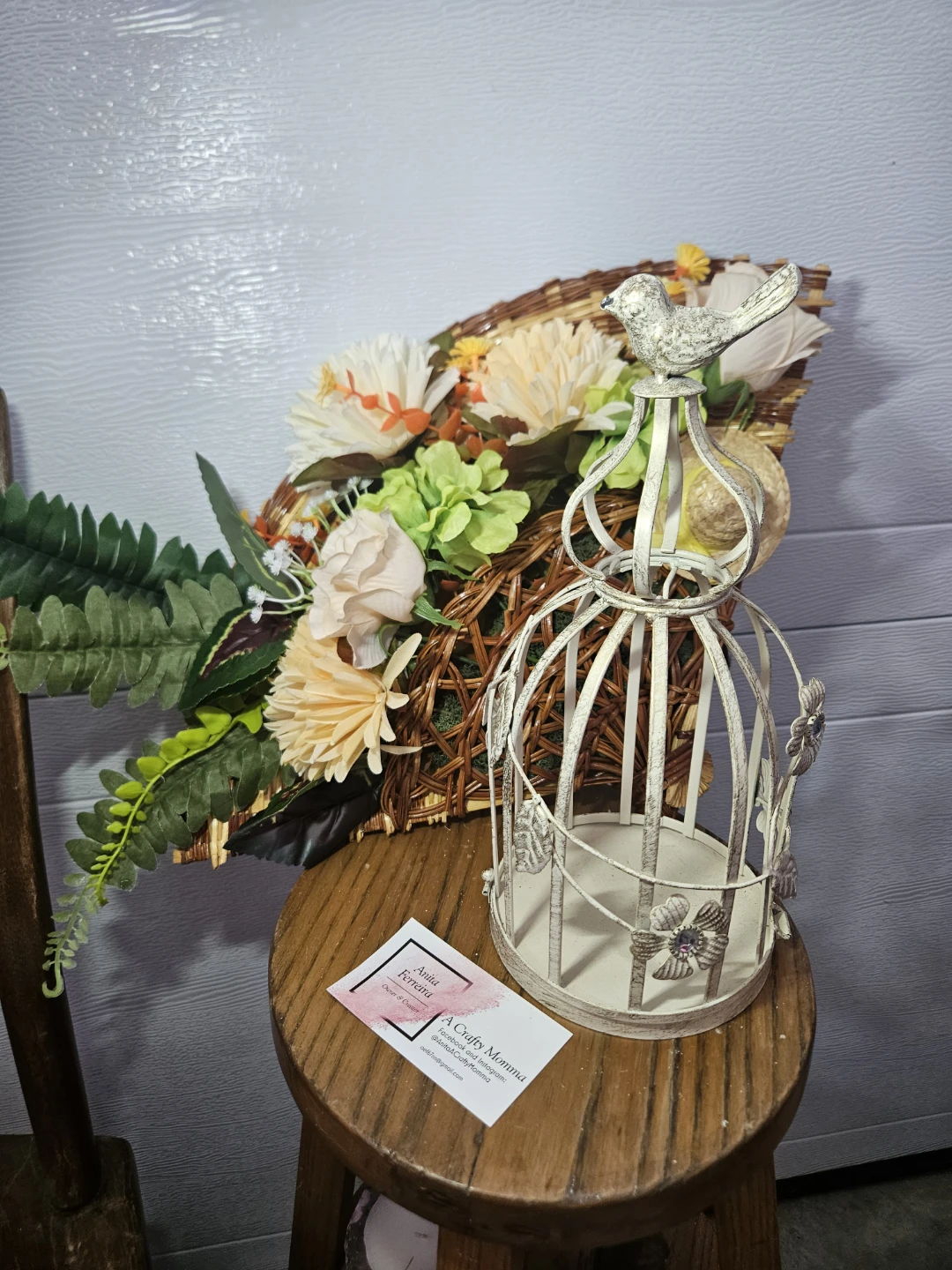Decorative Bird Cage with Faux Flowers