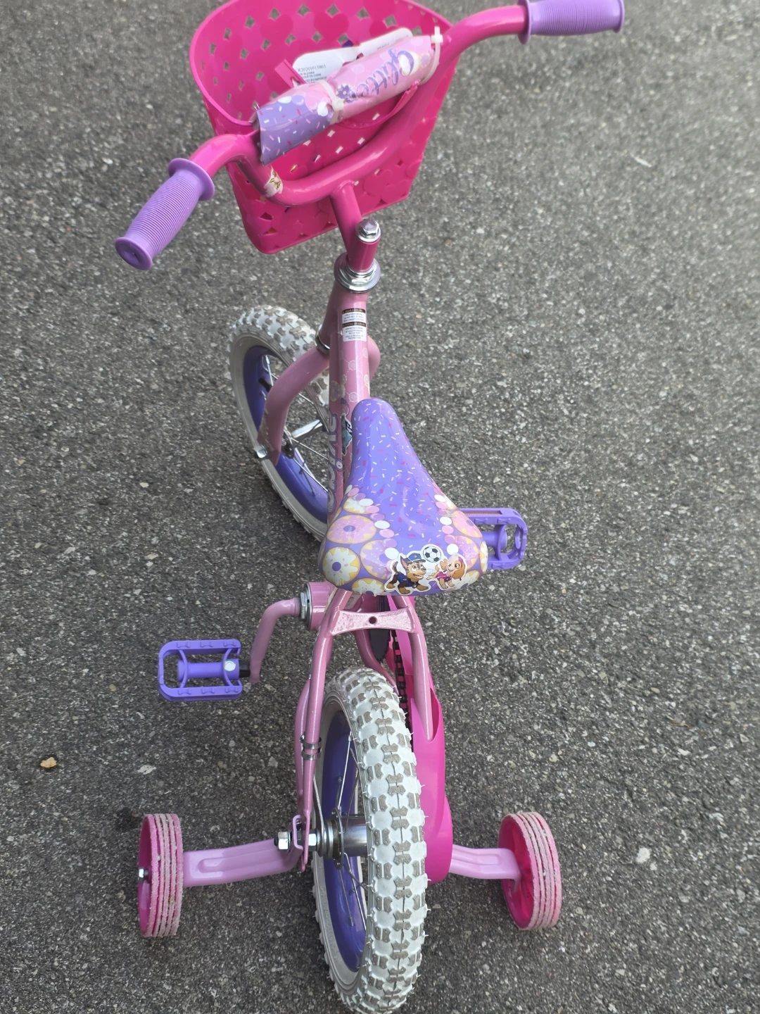 Kids Pink Paw Patrol Training Bike with Basket