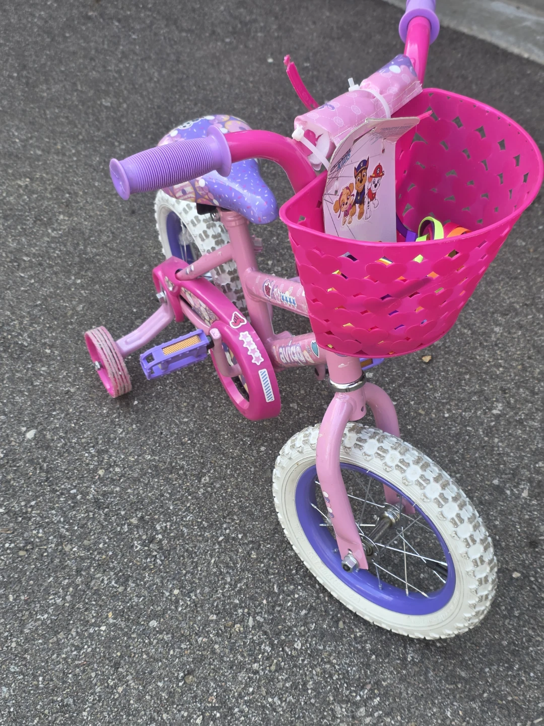 Kids Pink Paw Patrol Training Bike with Basket - photo 3