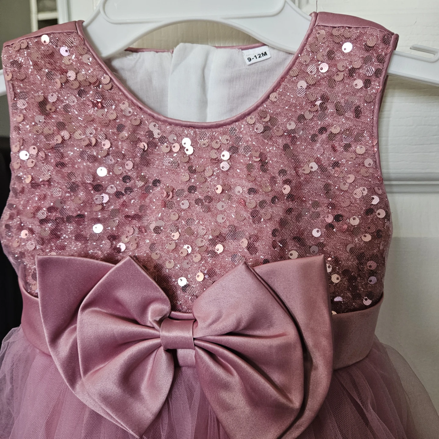 New Pink Sequin Tulle Dress with Bow - photo 3