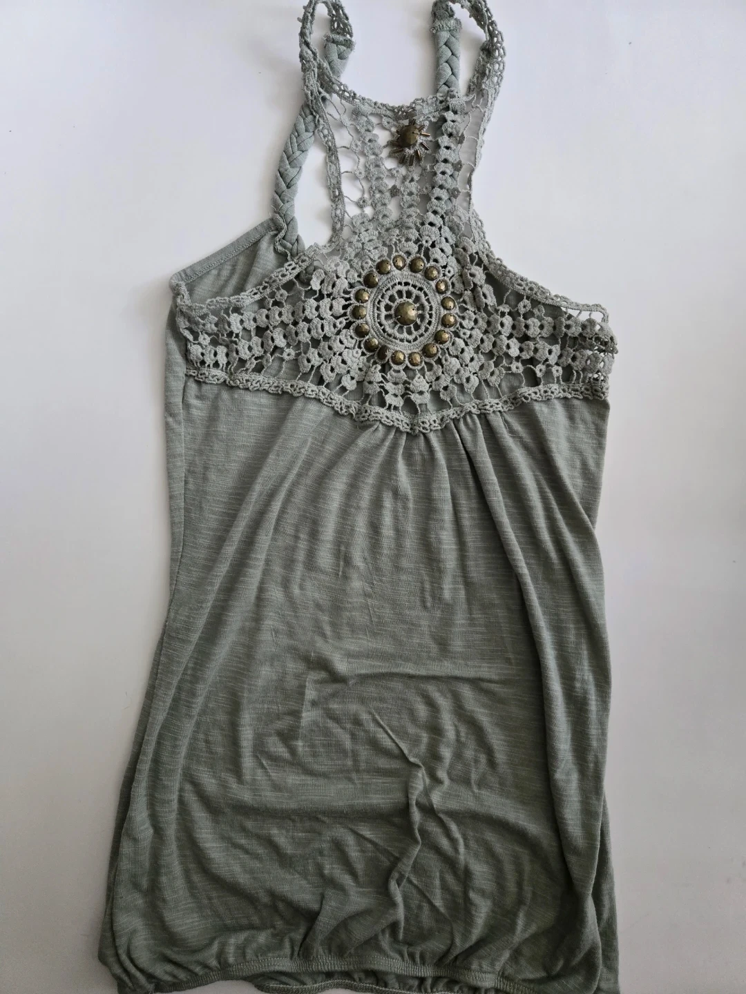 Light Green Crochet Embellished Tank Top - Small - photo 2