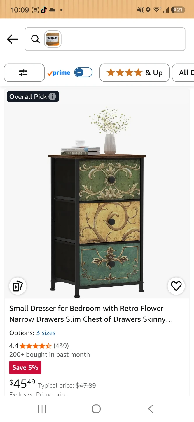 Tohomeor Small 3 Drawer Dresser with Retro Flower Design