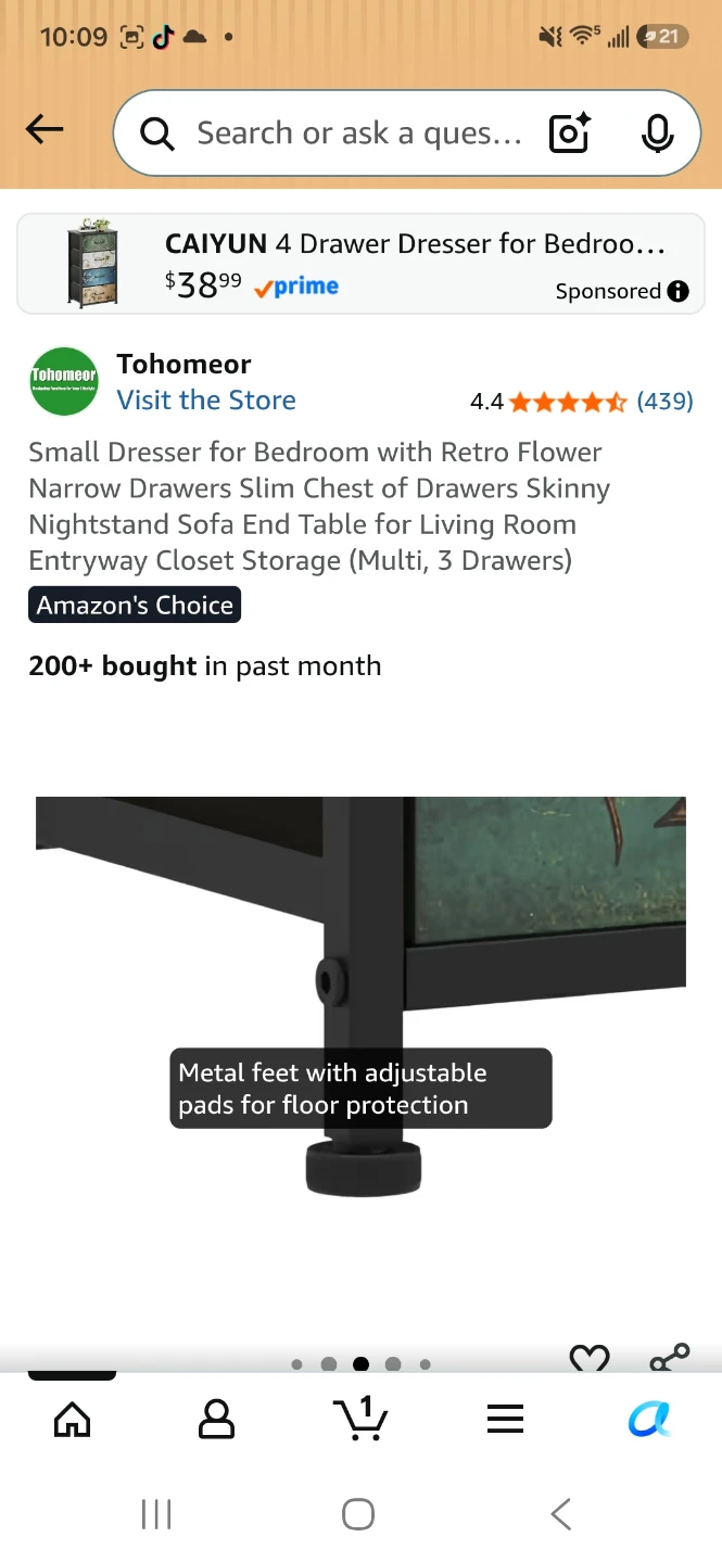 Tohomeor Small 3 Drawer Dresser with Retro Flower Design - photo 2