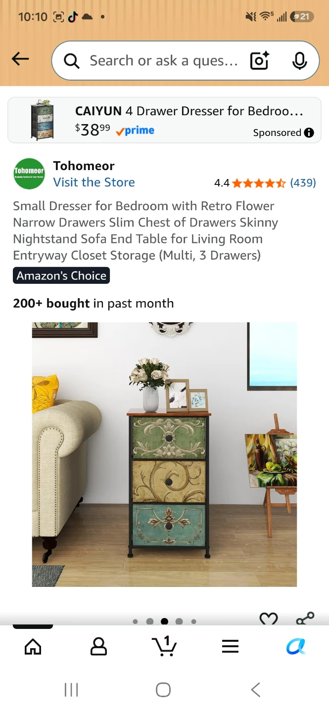 Tohomeor Small 3 Drawer Dresser with Retro Flower Design - photo 3