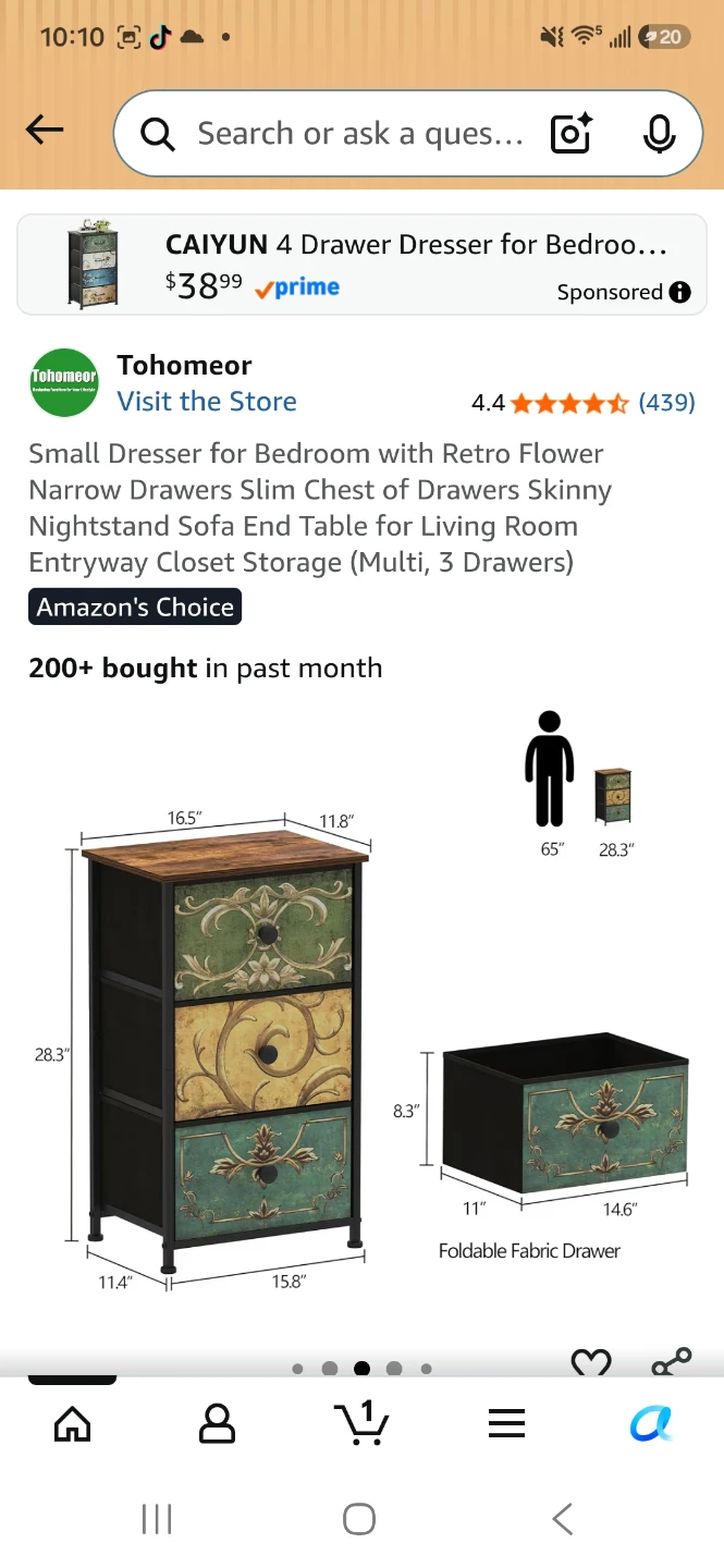 Tohomeor Small 3 Drawer Dresser with Retro Flower Design - photo 4