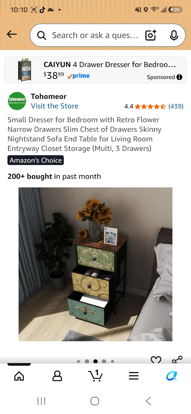 Tohomeor Small 3 Drawer Dresser with Retro Flower Design - photo 5
