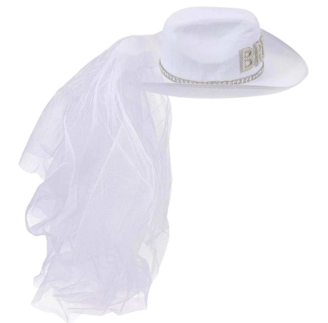 White Bride Cowboy Hat with Veil - photo 2