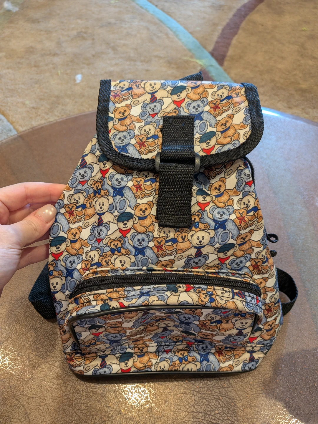 Vintage Teddy Bear Print Mini Backpack
