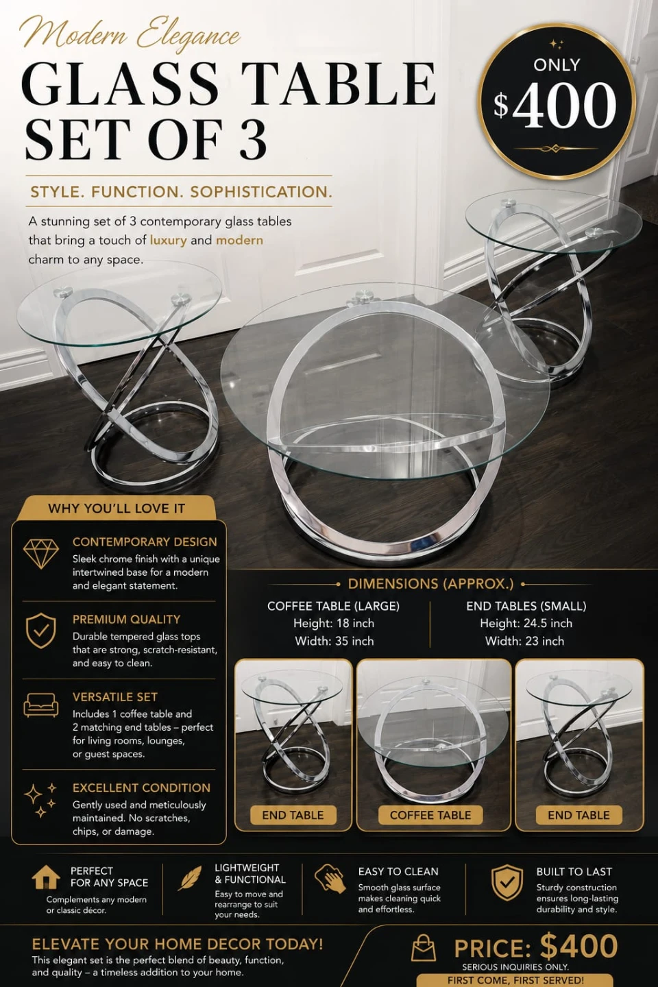 Glass Table Set of 3
