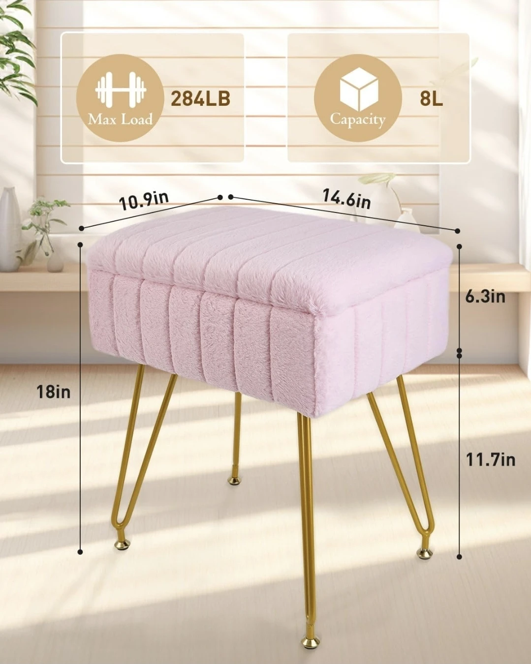 Pink Faux Fur Storage Ottoman Footstool - photo 2