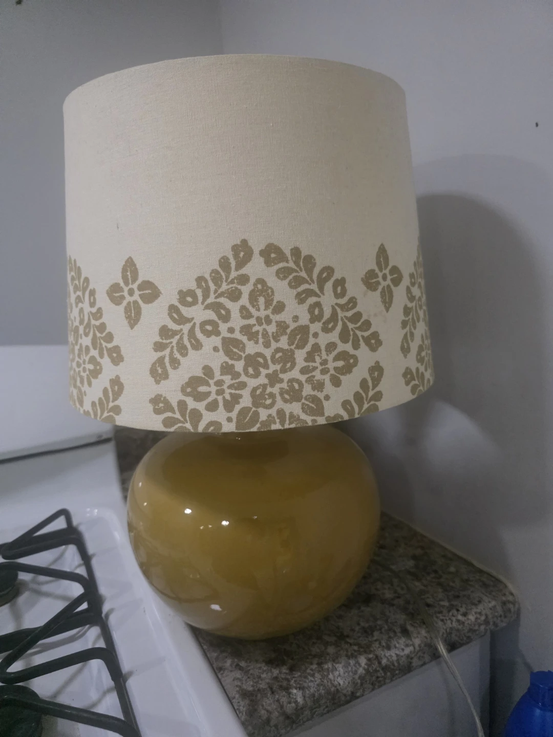 Yellow Ceramic Table Lamp with Floral Shade