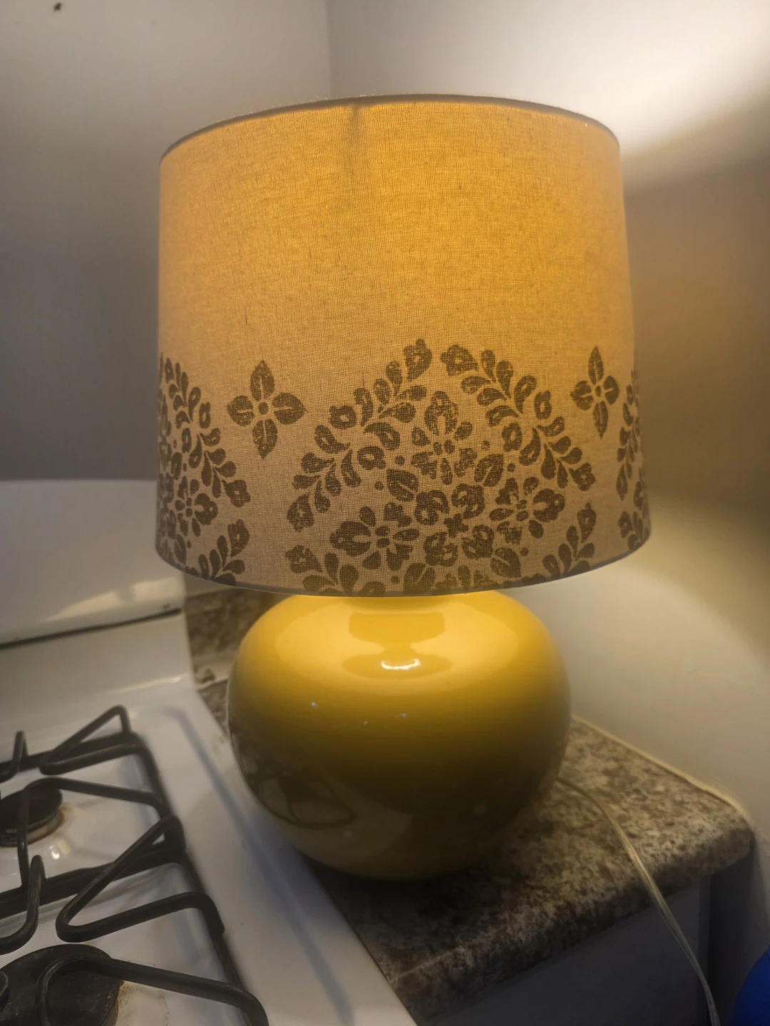 Yellow Ceramic Table Lamp with Floral Shade - photo 2
