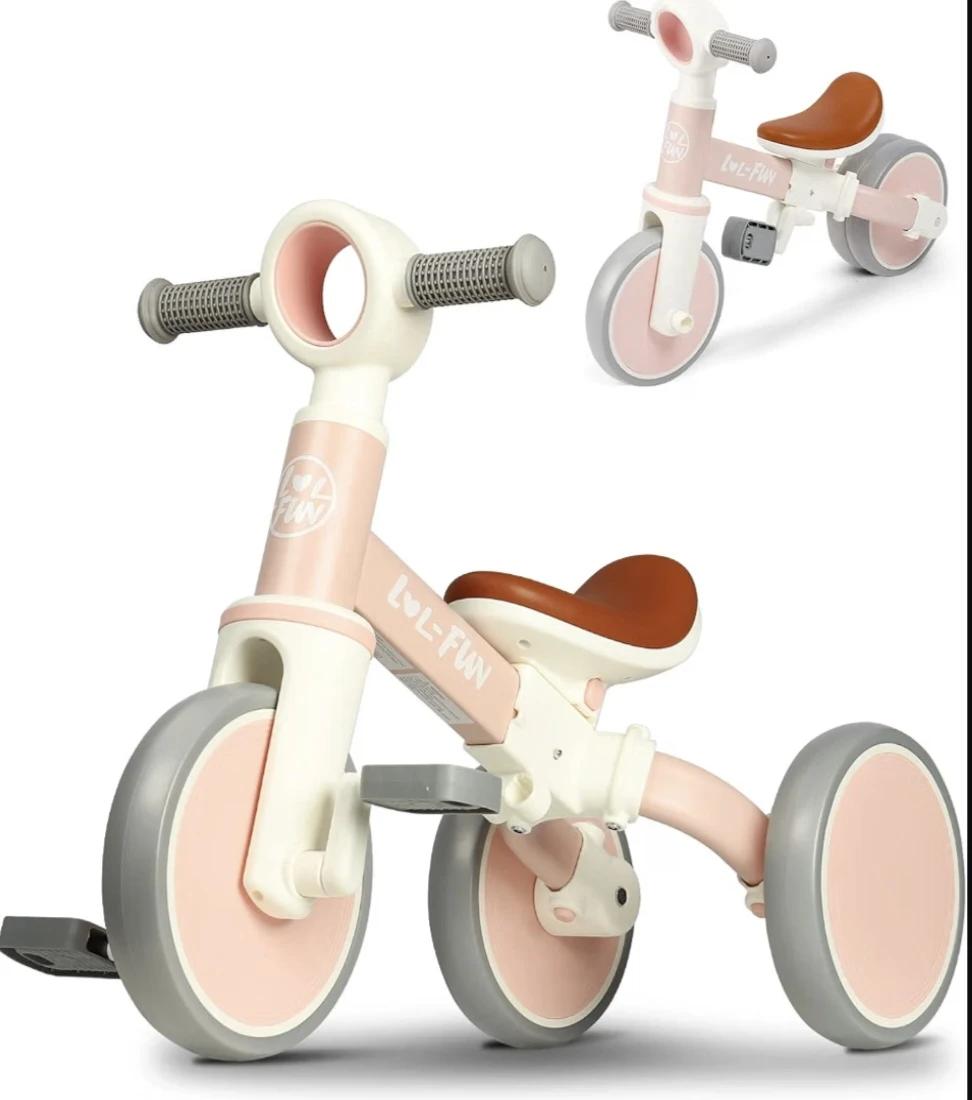 LOL-FUN 4-in-1 Toddler Bike Tricycle Balance Bike Pink