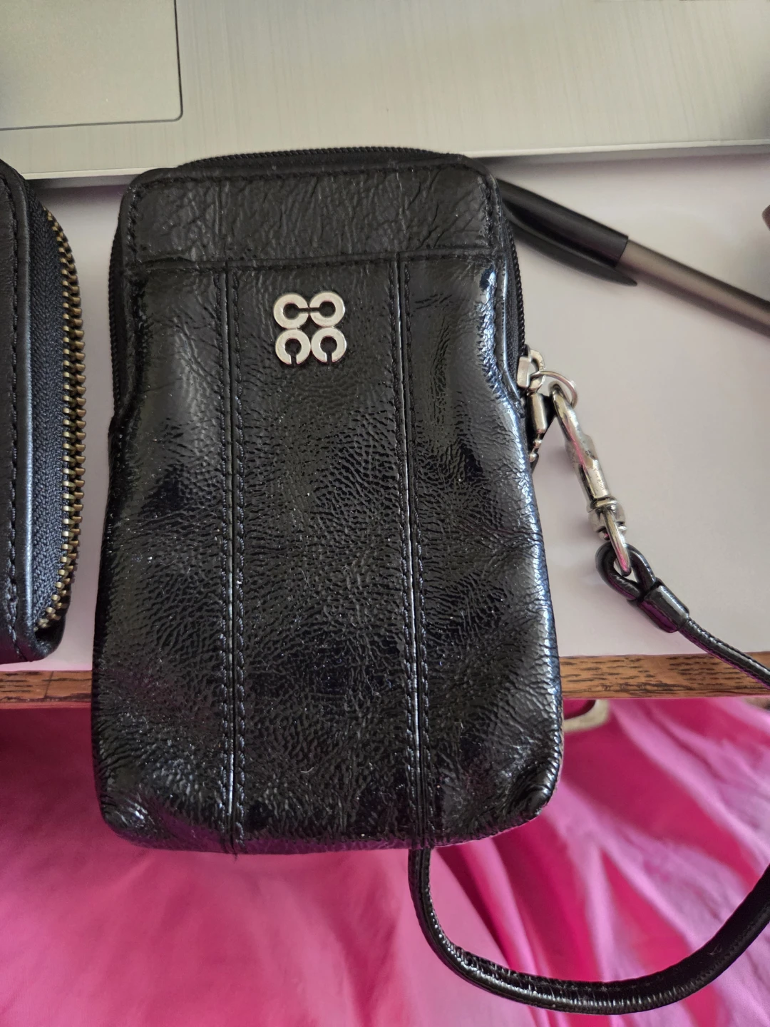 Coach Black Patent Leather Wristlet Pouch