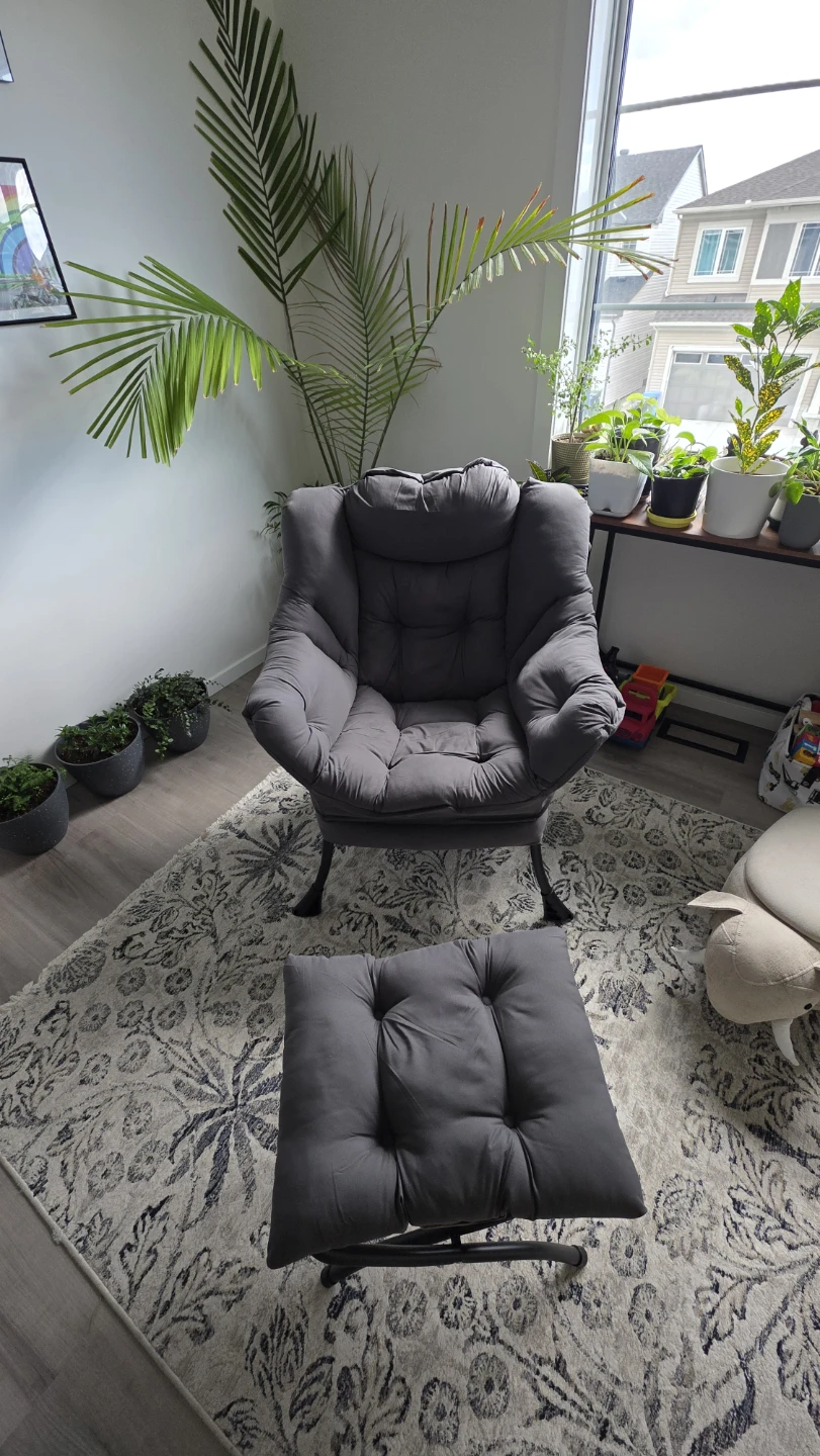 Grey Accent Chair with Ottoman