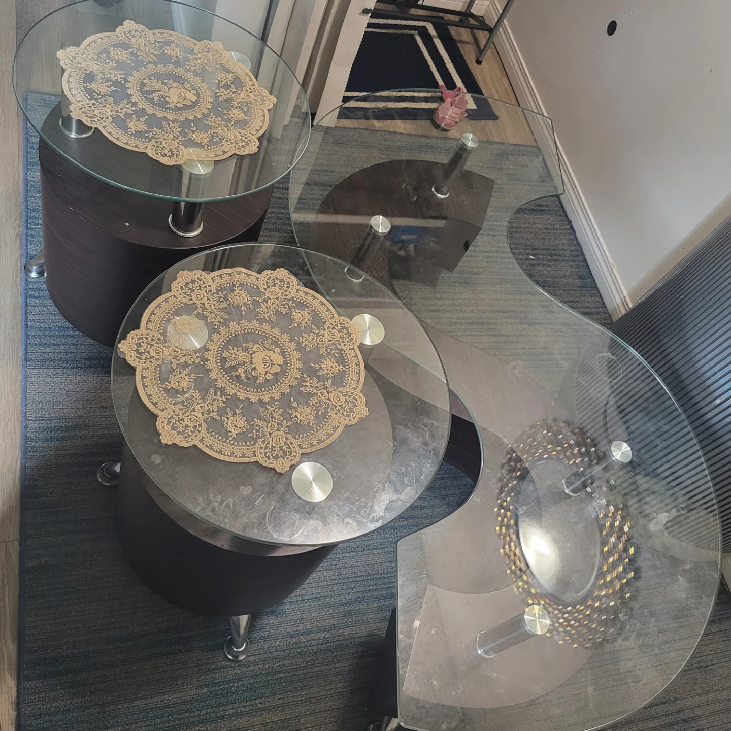 Glass and Wood Coffee Table Set - photo 2