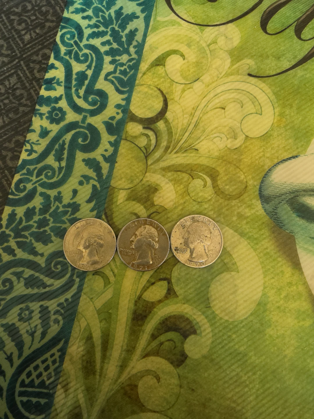 Three 1970, 1971, 1974 US Quarters