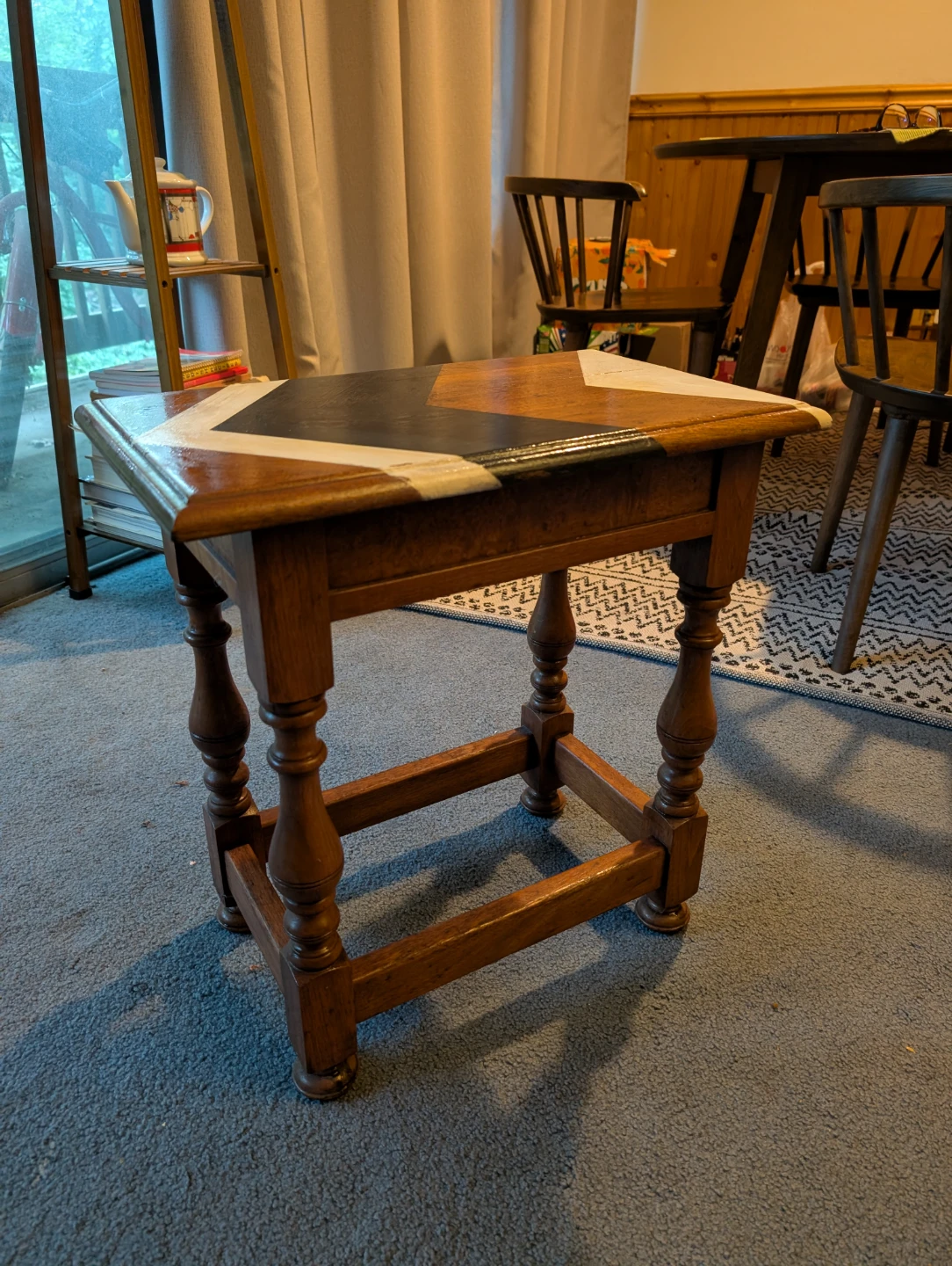 Wooden Side Table with Decorative Top