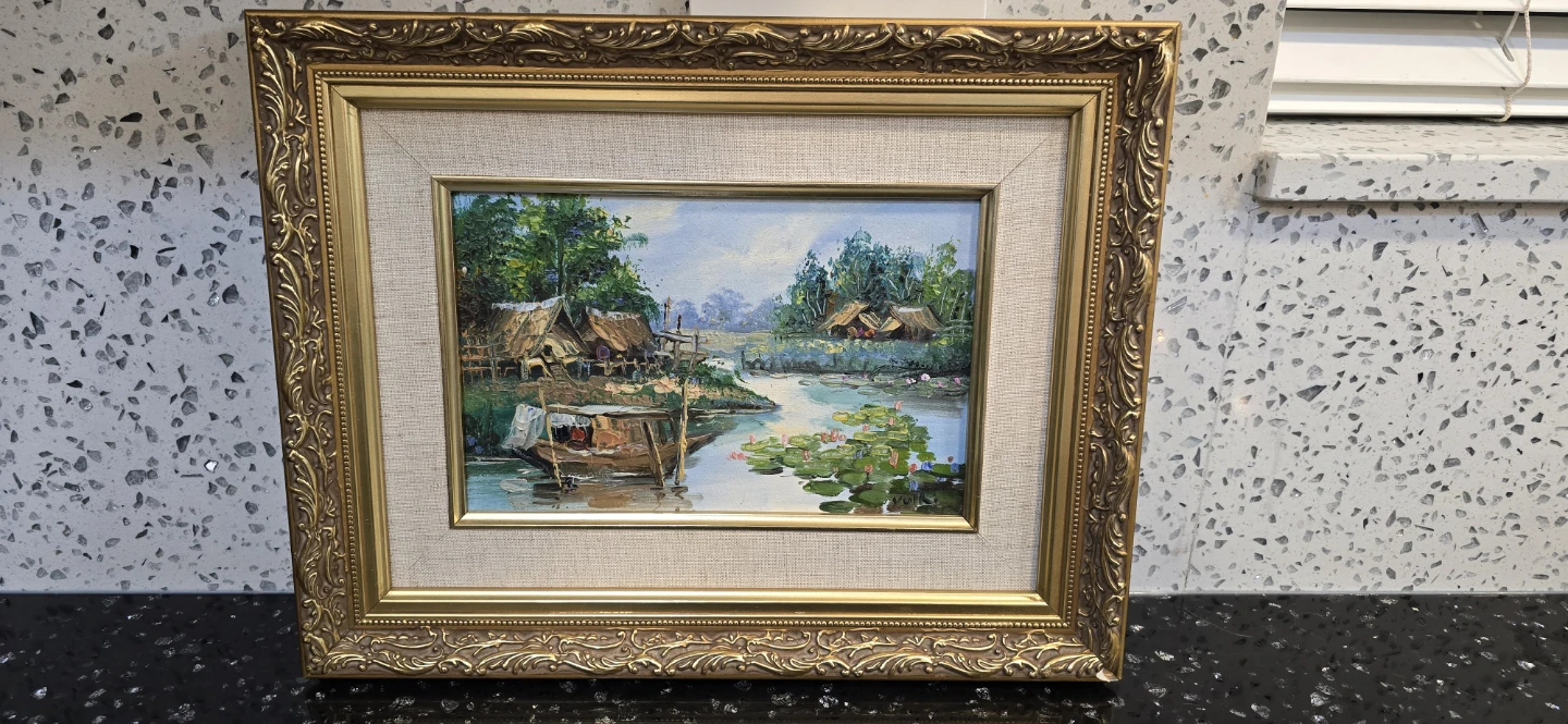 Vintage Mid-Century Asian Oil Paintings - Framed, 1960s. - photo 5