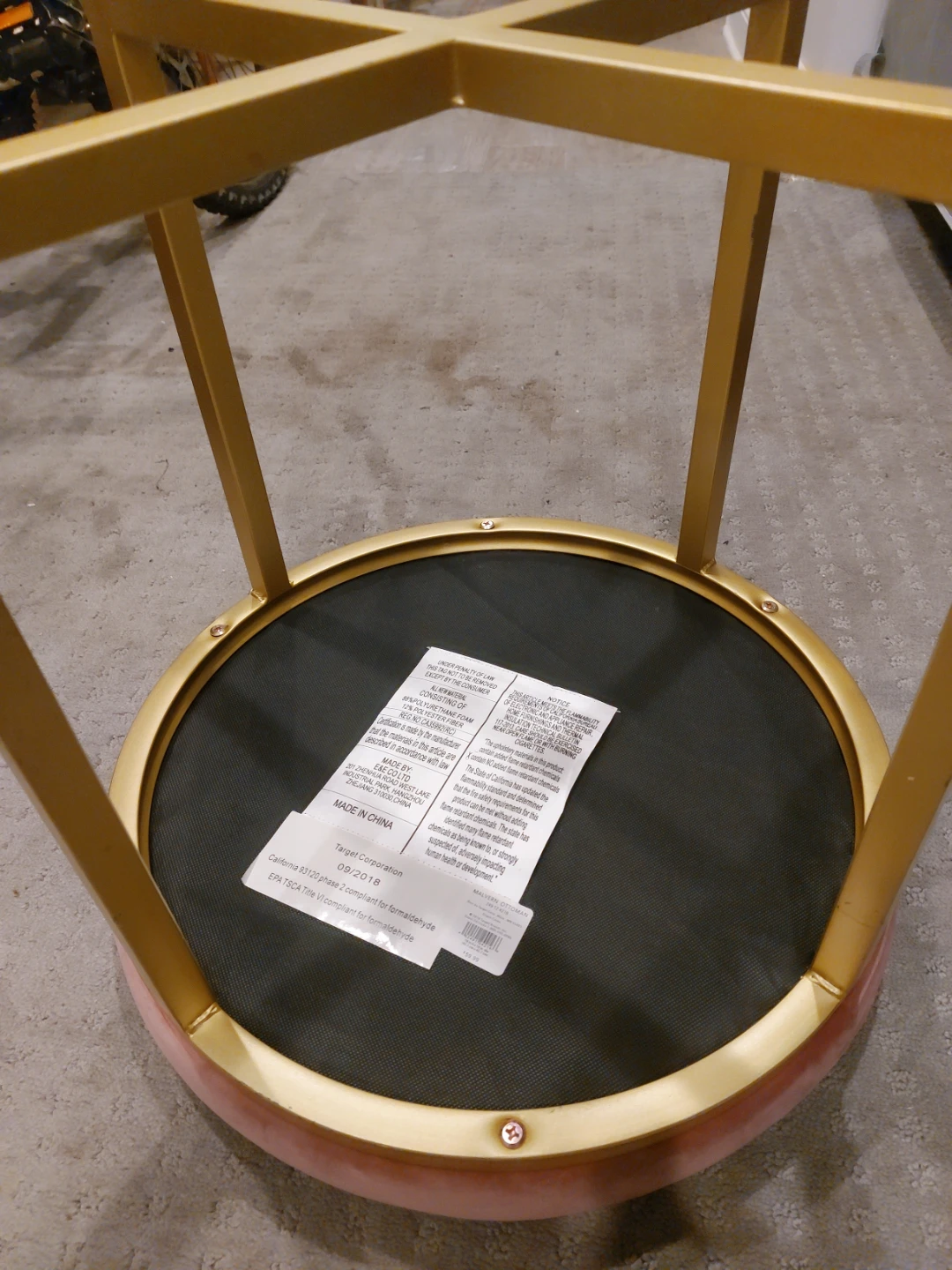 Pink Velvet Vanity Stool with Gold Base - photo 5
