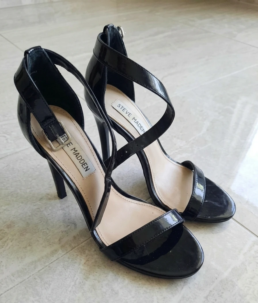 Steve Madden Black Patent Heels with Ankle Strap