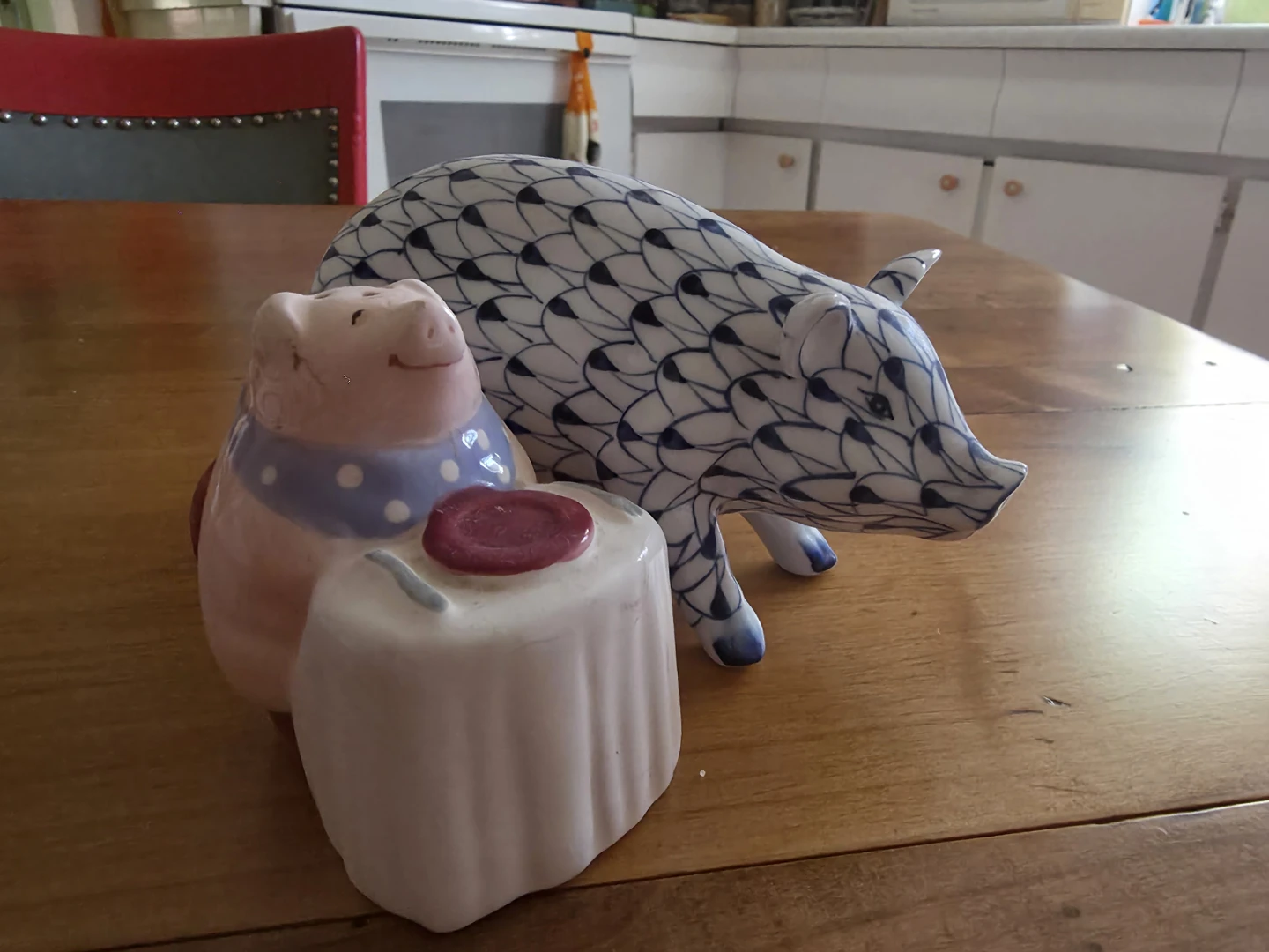Porcelain Pig Figurine and Salt Shaker