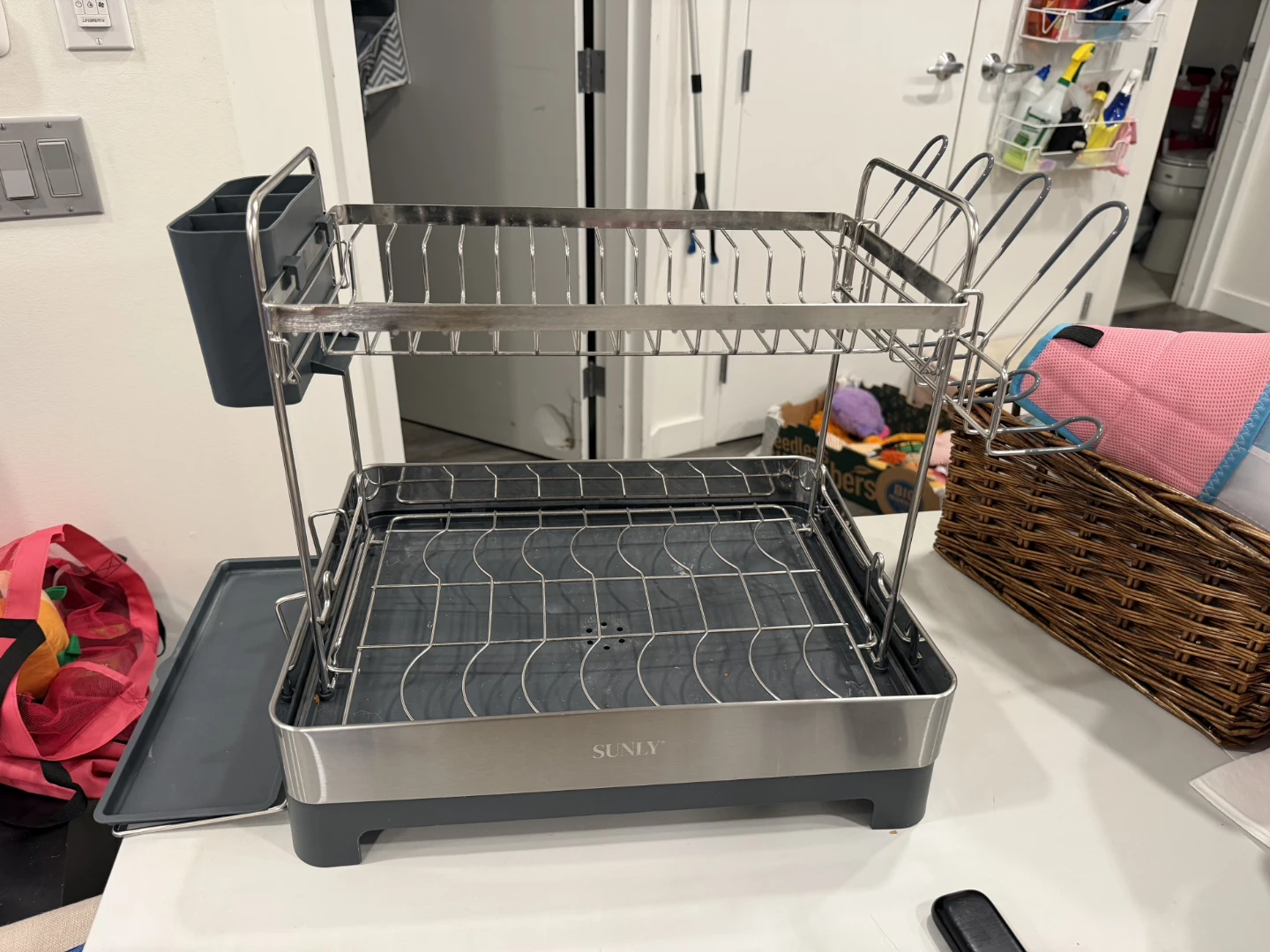 SUNLY 2-Tier Dish Rack with Utensil Holder