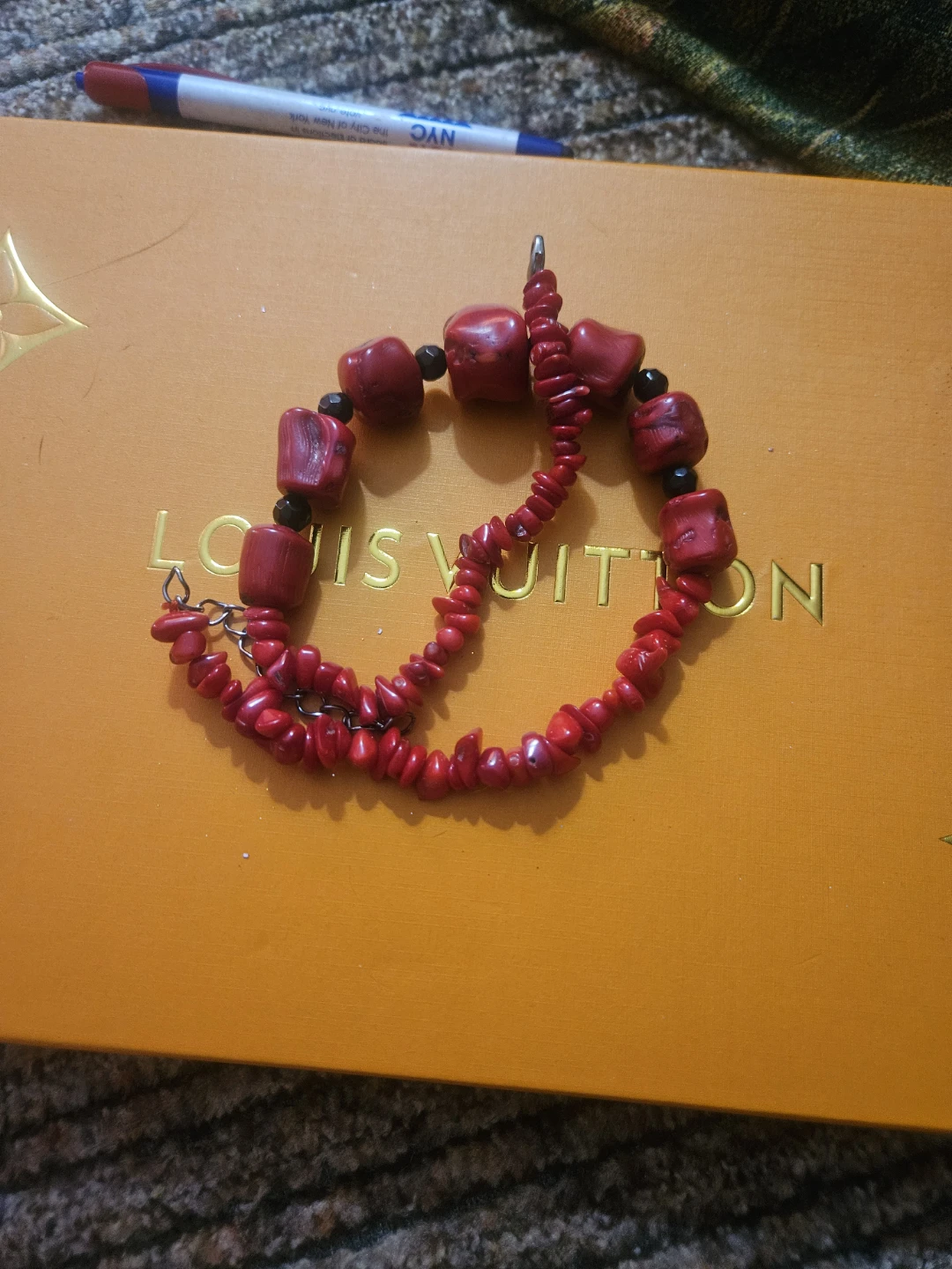 Chunky blood Red Coral  Stone  Necklace 21"L - photo 3